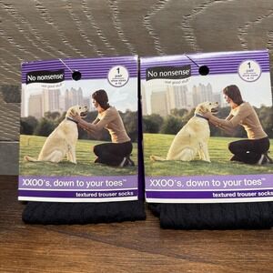 No Nonsense Dress Socks Womens 4-10 Black Textured Trouser Patterned Lot 2 Pairs